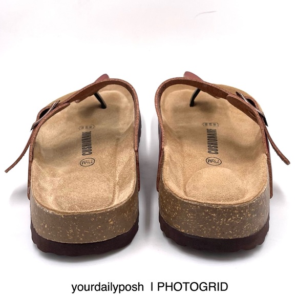 Faux brown leather Cushionaire t-strap suede and cork thong sandals 7.5M - Picture 7 of 12